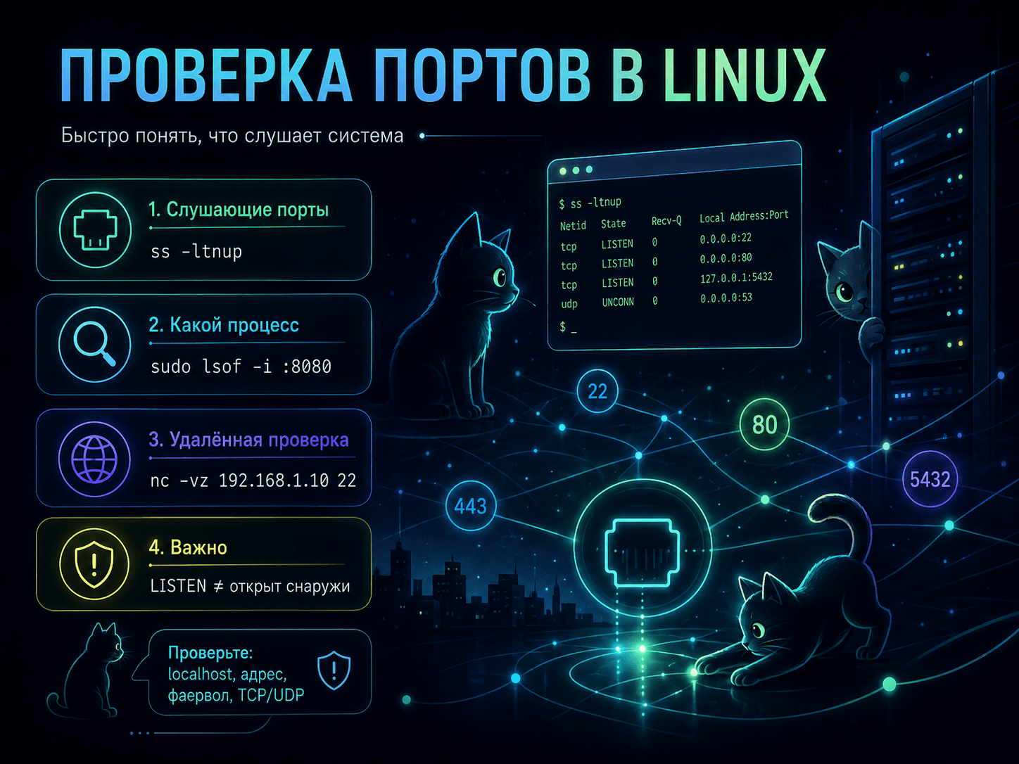 Как проверить открытые порты в Linux
