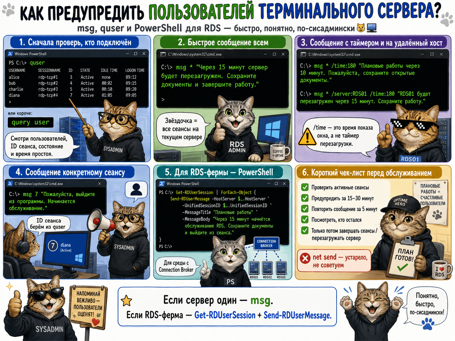 Как отослать сообщение всем пользователям терминального сервера в Windows Server Как отослать сообщение всем пользователям терминального сервера в Windows Server
